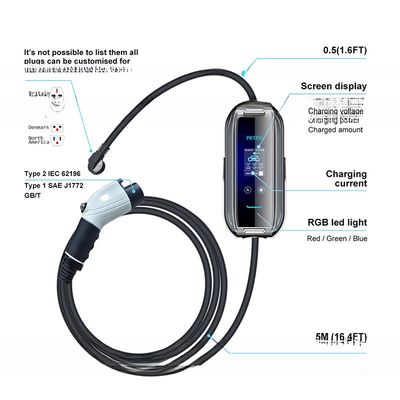PRTDT 8KW 32 Amp SAE Portable Type 1 EV Charger Electric Vehicle Charging Box for Portable Charging Stations